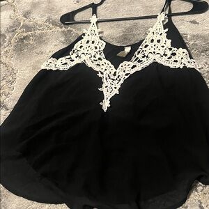 Chic Black Camisole with White Lace Detail